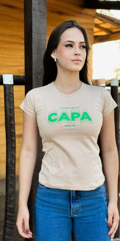 T - SHIRT CAPA SINCE BEGE/VERDE