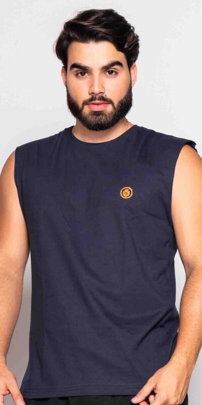 CAMISA REGATA  AZUL LOGO MP LARANJA