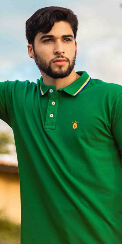 POLO MASC VERDE COROA AMARELA