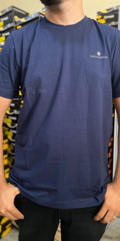CAMISA MALHAO LOGO RETA  AZUL/CINZA